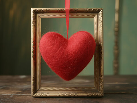 Elegant red heart framed in gold, a symbol of love and affection, perfect for Valentine's Day promotions or romantic designs, showcasing heartfelt emotion