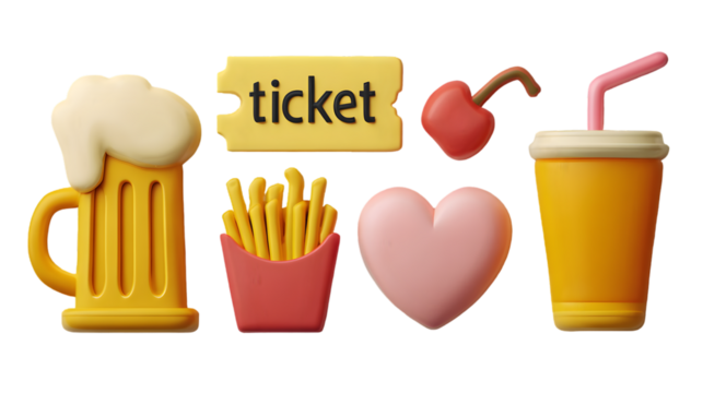 PNG 3D Cinema element set on transparent background