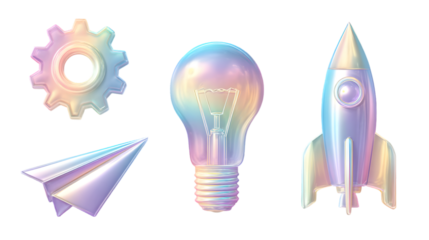 PNG Inspiring iridescent startup elements on transparent background