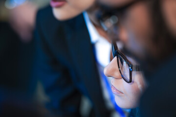 Positive collaboration synergy. Diverse female professionals react smiling engaged late night discussion tech hub innovative ideas flow achieving project goals together now workplace vibe.