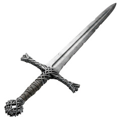 Ornate medieval sword with intricate hilt isolated on transparent background