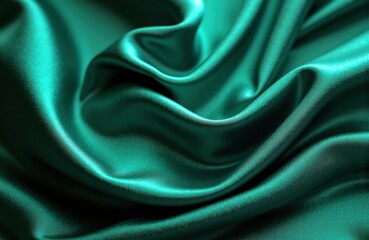 Obraz premium Teal satin fabric flows in soft folds creating luxurious textile motion