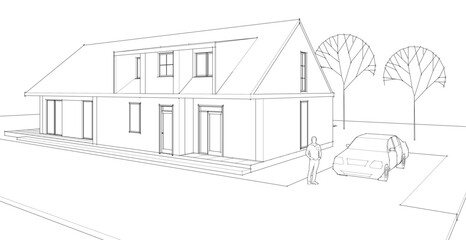 house architectural sketch 3d illustration	
