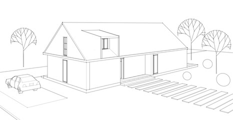 Obraz premium house architectural sketch 3d illustration 