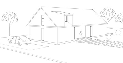 house architectural sketch 3d illustration	
