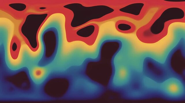 Abstract flowing colorful liquid waves transition background with gradient colors resembling a thermal map or topographical map for digital art and motion graphics