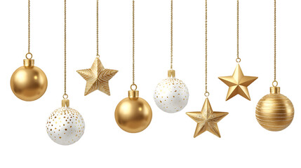 PNG golden Christmas ornaments hanging top border on transparent background