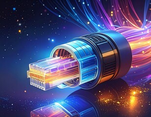 Advanced fiber optic connection illustration transmitting digital information