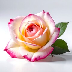 Beautiful Bicolor Rose with Pink and Yellow Petals on a White Background.