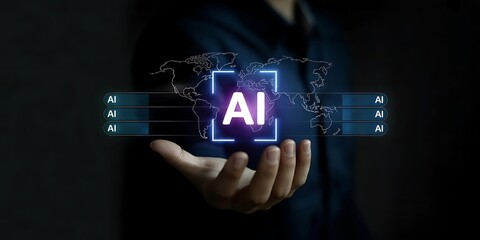 Businesswoman hand holding conveys ideas of smart technology, digital transformation, modern business strategies. Ideal for related to innovation,entrepreneurship, AIdevelopment.