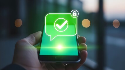 Secure mobile transaction with green checkmark and padlock on smartphone