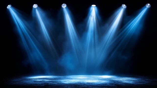 Stunning blue spotlight beams illuminating a stage for dramatic performances and events