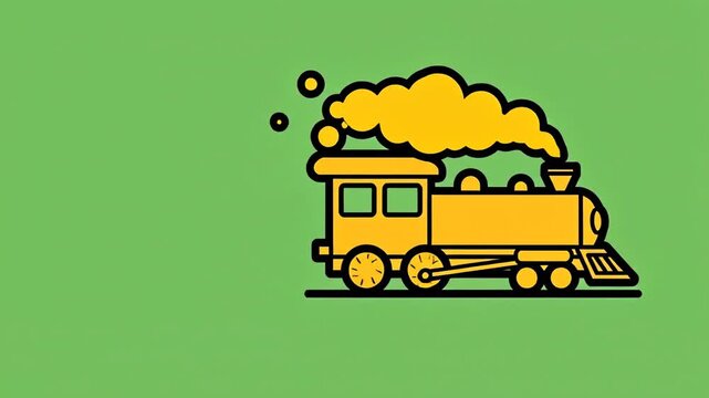 Simple yellow steam locomotive icon with black outline on a green background