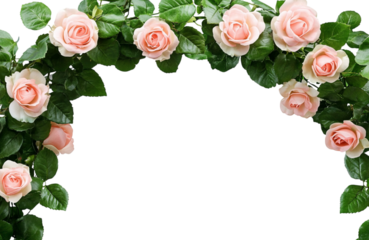 Delicate arch of soft pink roses against a deep transparent background