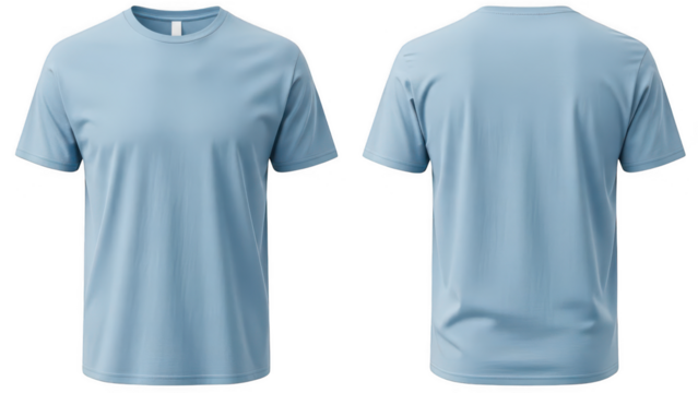 Light blue t shirt front and back view isolated on transparent background