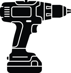 A simple black and white illustration of a cordless power drill tool