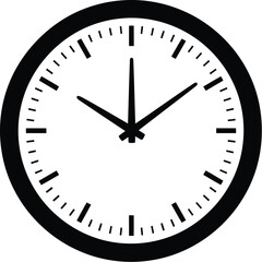 A simple black and white illustration of a circular analog clock showing ten past two