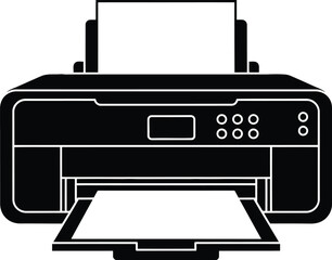 A simple black and white illustration of a modern printer device