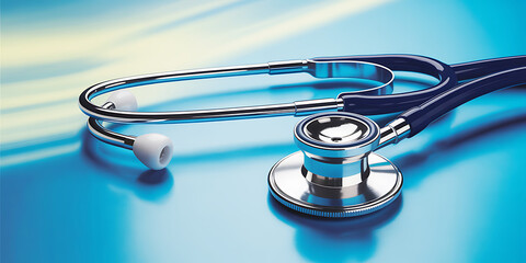 Medical Stethoscope on Blue Background Close Up Diagnostic Tool Concept