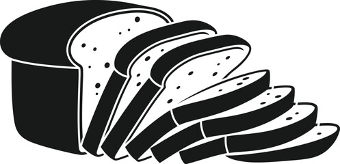 Black and white illustration of sliced bread a loaf and individual slices
