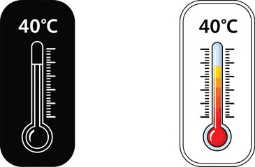 Two thermometer icons displaying forty degrees celsius one black one colored