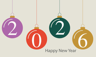 2026 Happy New Year Hanging Christmas Ornament Numbers Flat Design