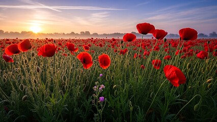 Vibrant Field Red Poppies