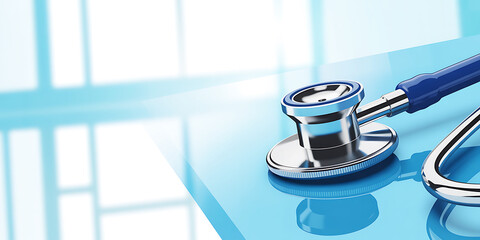 Stethoscope close up on a blue background symbolizing health care