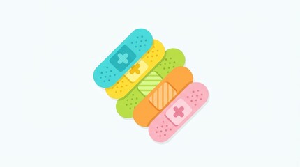 Colorful band aid strips for medical care and healing