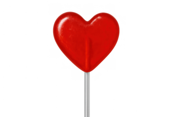 Red heart shaped lollipop symbolizing love and romance on valentine's day or sweet candy treat for children