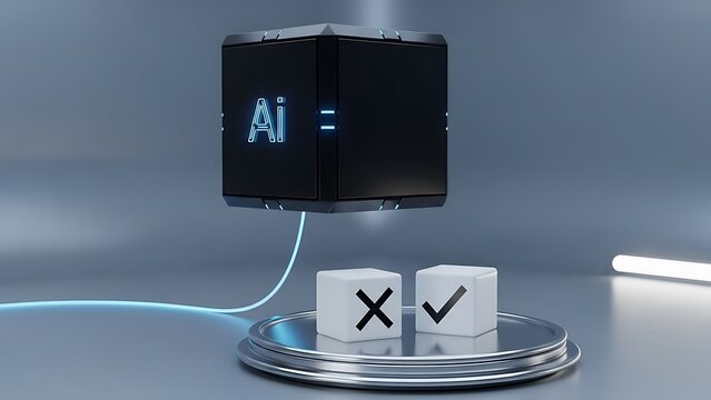 AI Decision Making Concept with Yes and No Choices Presented in a Futuristic Setting Highlighting Artificial Intelligence Potential and Challenges in Modern Technology