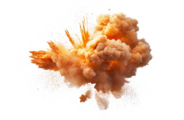 Vibrant orange cloud explodes in transparent space with wispy tendrils