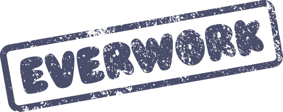 Dedicated Everwork typography presented in a grunge textured rectangular rubber stamp form
