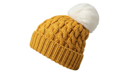 Isolated knitted beanie hat with fluffy pompom, autumnal outerwear for cold weather, winter fashion