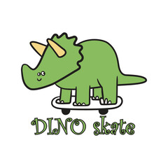 Cute green dinosaur skating cartoon illustration for kids t shirt design and decor art © Obak Murad