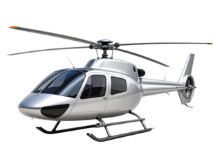 Futuristic Silver Helicopter Side View, Clean Minimal Design, Isolated on White Background