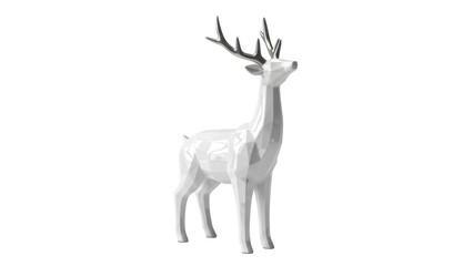 Isolated Geometric Deer Figurine Standing Elegantly with Antlers, Looking Upward, Animal Model
