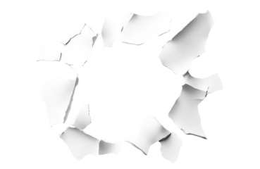 Torn white paper fragments arranged in a circular pattern against a transparent background