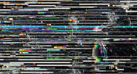 Abstract digital glitch art with horizontal lines and colorful pixelated distortions image 1
