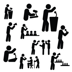 Public speaker icon, person speech and communication symbol in pictogram illustration