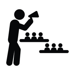 Public speaker icon, person speech and communication symbol in pictogram illustration