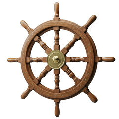 Antique wooden ship steering wheel isolated on transparent background
