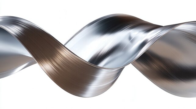 Abstract metallic ribbon curve isolated on white background