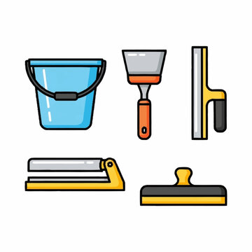 A colorful vector icon set of home improvement and construction tools.