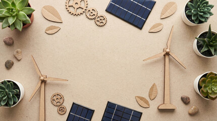 Celebrating World Science Day with sustainable energy concepts in a creative flatlay arrangement