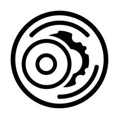 Minimalist black line art icon of a mechanical gear.