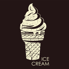 Vintage ice cream cone illustration for t-shirt design with retro textured graphic style