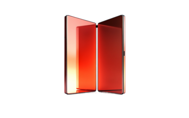 Foldable smartphone with flexible display technology for portable multitasking and immersive viewing isolated on white background