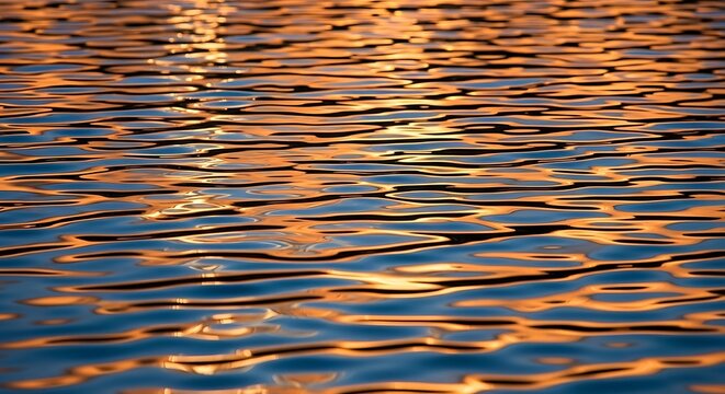 Rippling water surface with golden sunset reflections and deep blue shadows ripple wave - Powered by Adobe