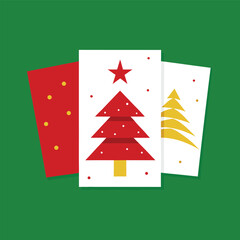 A festive collection of three modern Christmas greeting cards or posters with stylized tree and pattern designs